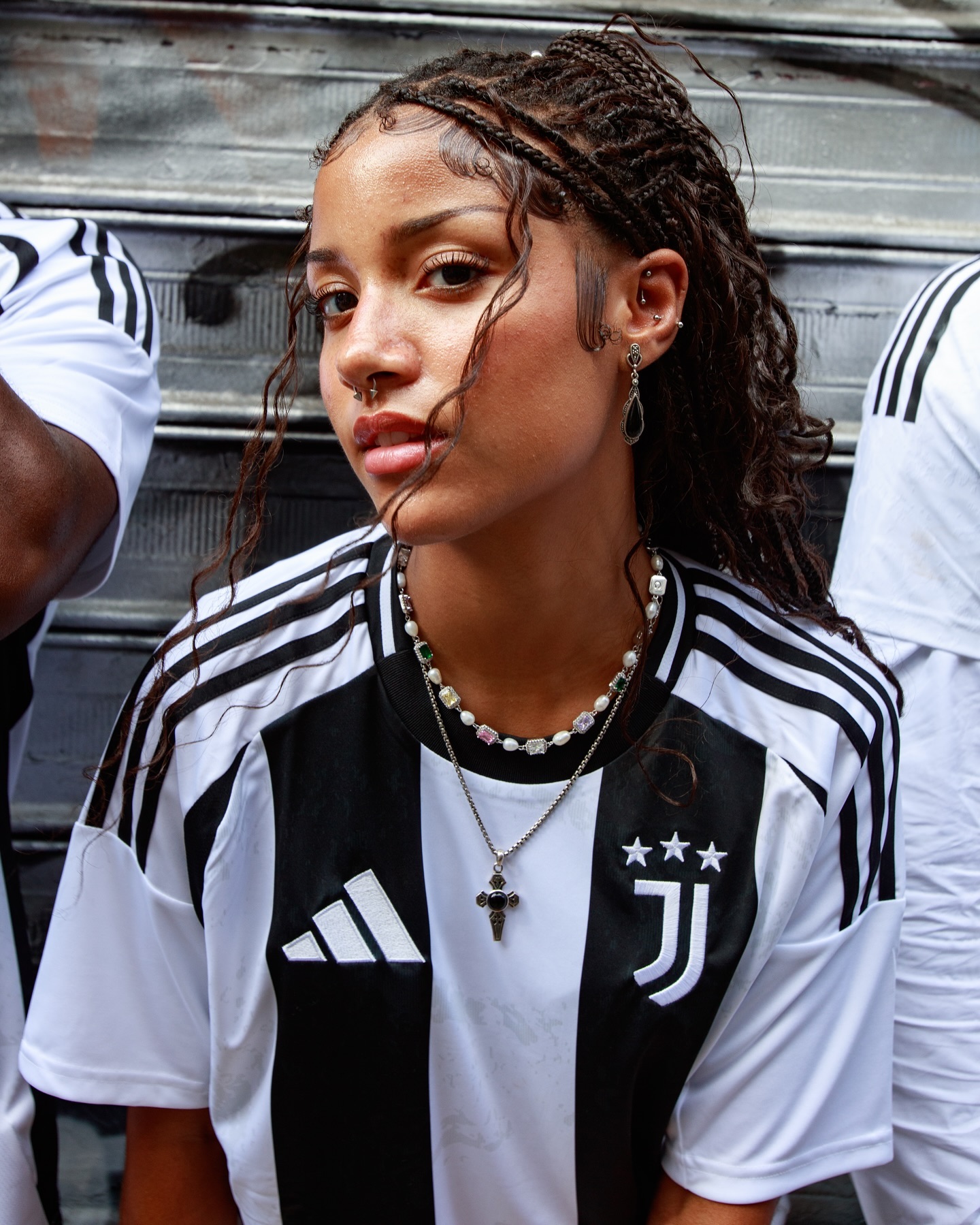 Fashion Meets Football portrait of a woman wearing a Juventus jersey