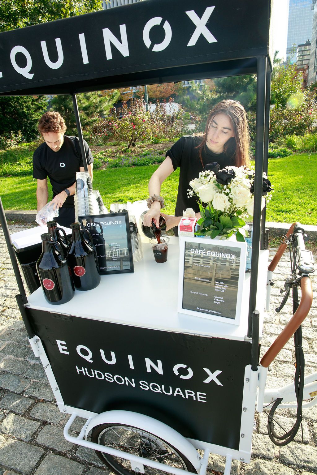 Coffee service at the branded Café Equinox Hudson Square cart